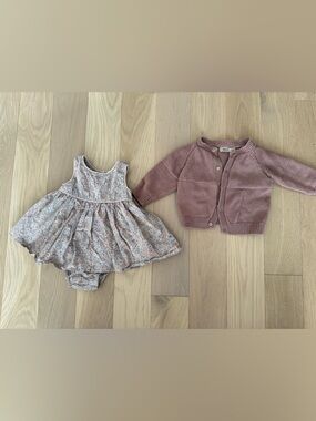 Wheat Baby Girl Dress & Cardigan 9M